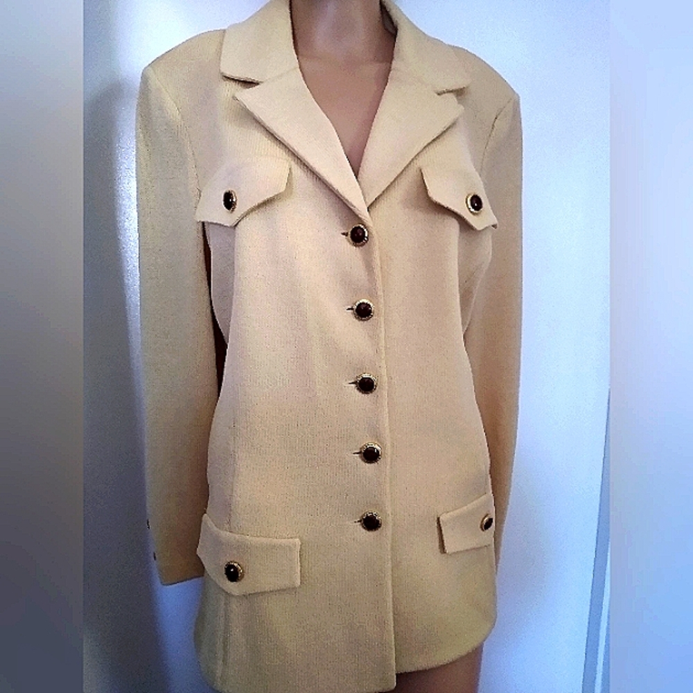 ST JOHN SIZE 12 SANTANA KNIT CREAM, MARBLED COPPER BUTTONS JACKET - Picture 7 of 8